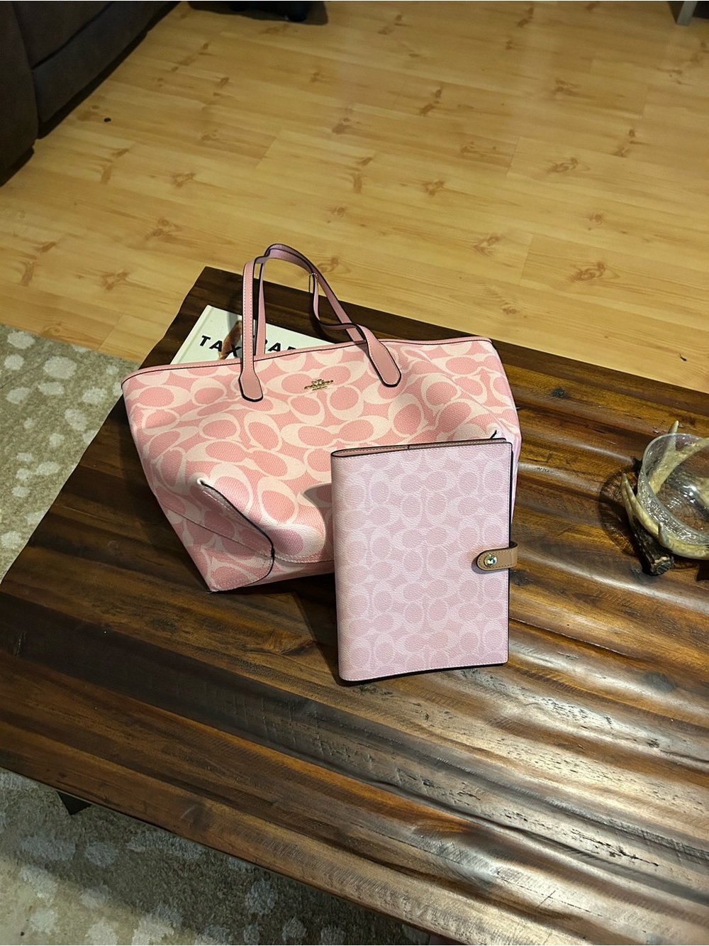Coach Pink Signature Tote with Pink Coach Planner
